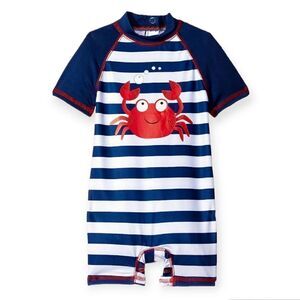 Wippette Baby Boys Navy Stripes Crab One Piece Rash Guard Swimsuit